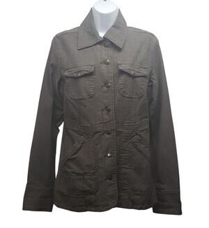 Jag Womens Medium Heather Gray Herringbone Utility Denim Jacket VTG Workwear